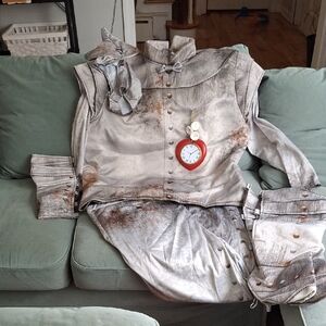 Gray Steampunk Costume with Red Pocket Watch